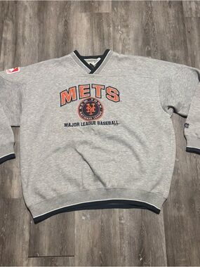 Vtg Lee Sport MLB Mens XL New York Mets Embroidered Pullover Sweatshirt Gray